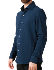 CAMICIA UOMO MILLENOVECENTOCINQUANTA7 BLU A MANICA LUNGA IN MAGLIA