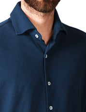 CAMICIA UOMO MILLENOVECENTOCINQUANTA7 BLU A MANICA LUNGA IN MAGLIA
