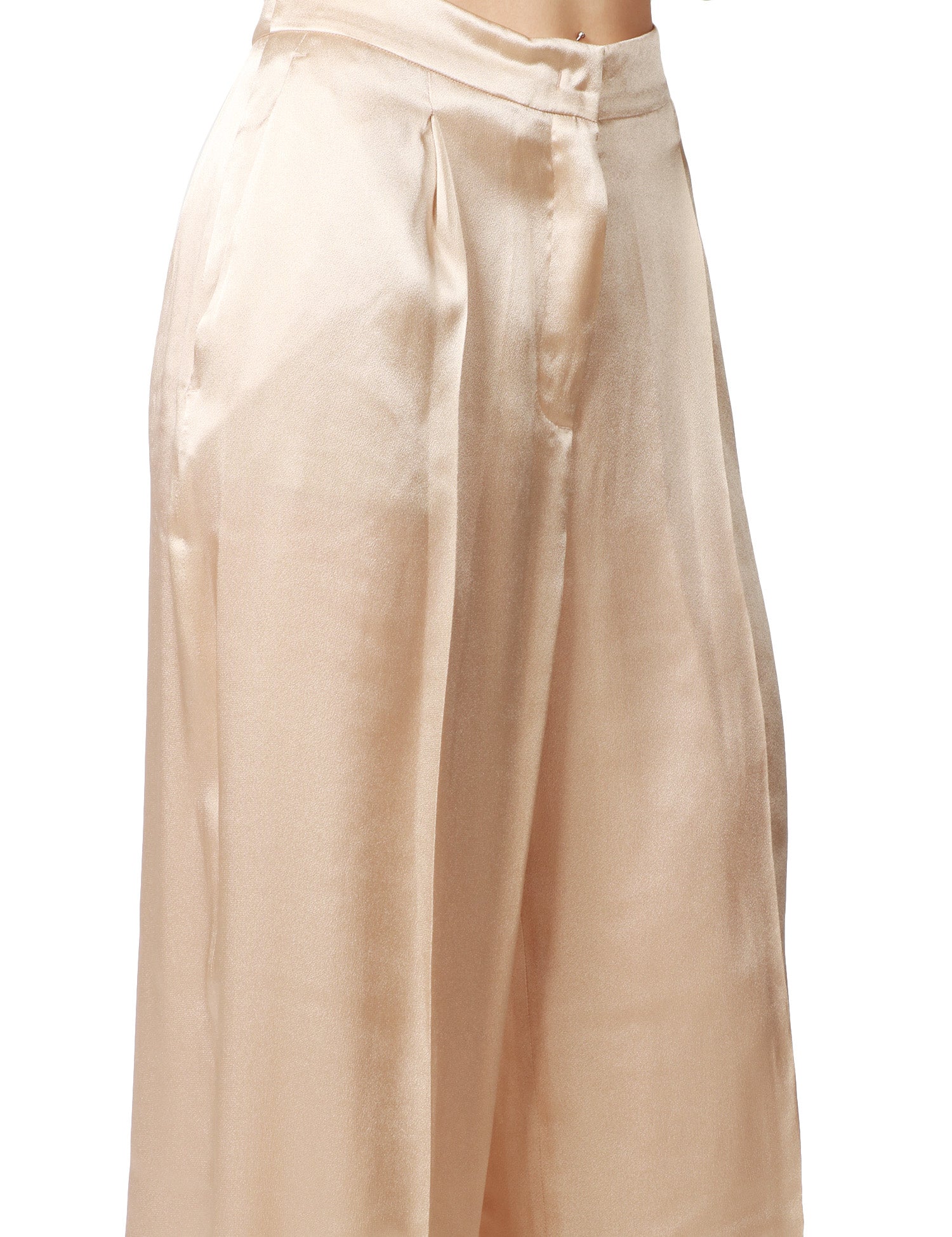 PANTALONE DONNA MVP WARDROBE HELENA ECRù EFFETTO SATIN A VITA ALTA E GAMBA PALAZZO