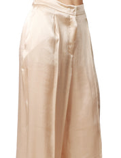 PANTALONE DONNA MVP WARDROBE HELENA ECRù EFFETTO SATIN A VITA ALTA E GAMBA PALAZZO