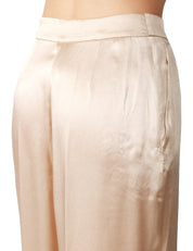 PANTALONE DONNA MVP WARDROBE HELENA ECRù EFFETTO SATIN A VITA ALTA E GAMBA PALAZZO