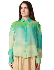 CAMICIA DONNA MVP WARDROBE AURORA FILMY AZZURRA CON STAMPA SHADES IN GEORGETTE TRASPARENTE 100% SETA