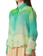 CAMICIA DONNA MVP WARDROBE AURORA FILMY AZZURRA CON STAMPA SHADES IN GEORGETTE TRASPARENTE 100% SETA