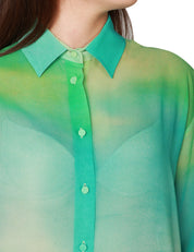 CAMICIA DONNA MVP WARDROBE AURORA FILMY AZZURRA CON STAMPA SHADES IN GEORGETTE TRASPARENTE 100% SETA