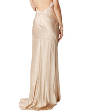 ABITO LUNGO MVP WARDROBE HELENA SLIP ECRù IN VISCOSA CON SPALLINA SOTTILE E PIZZO SUL DECOLLèTè