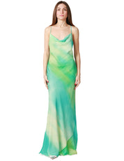 ABITO LUNGO MVP WARDROBE AURORA FILMY AZZURRO STAMPA SHADE IN GEORGETTE CON SCOLLO MORBIDO DAVANTI