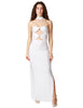 Abito donna mvp wardrobe luna midi bianco in lycra con scollo lupetto e cut-out con filo in cristallo