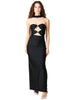 Abito donna mvp wardrobe luna midi nero in lycra con scollo a lupetto e cut-out in vita con filo in cristallo