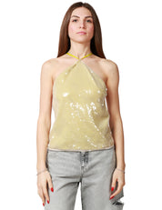 TOP MVP WARDROBE ELYSIA GIALLO/ROSA TRASPARENTE IN PAILLETTES CON SCOLLO ALL'AMERICANA