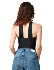 BODY DONNA MVP WARDROBE LUNA NERO IN LYCRA CON CUT-OUT IN VITA E FILO DI CRISTALLO
