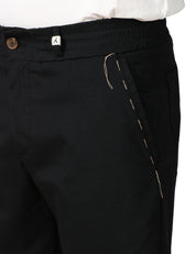 PANTALONE UOMO MYTHS NERO IN COTONE CON PINCES A GAMBA DRITTA