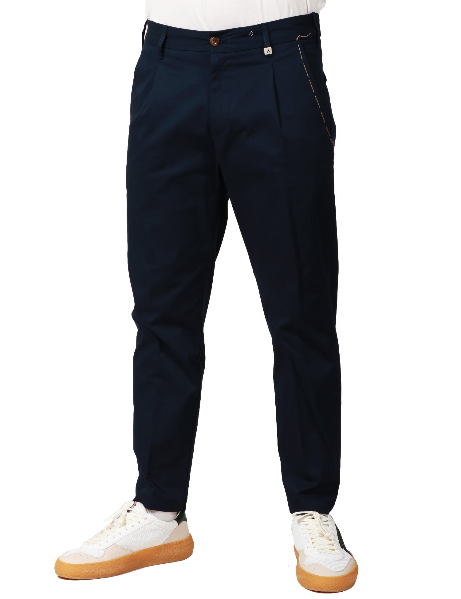 PANTALONE UOMO MYTHS BLU SCURO IN COTONE A GAMBA DRITTA CON PINCES