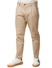 PANTALONE UOMO MYTHS BEIGE IN COTONE A GAMBA DRITTA CON PINCES