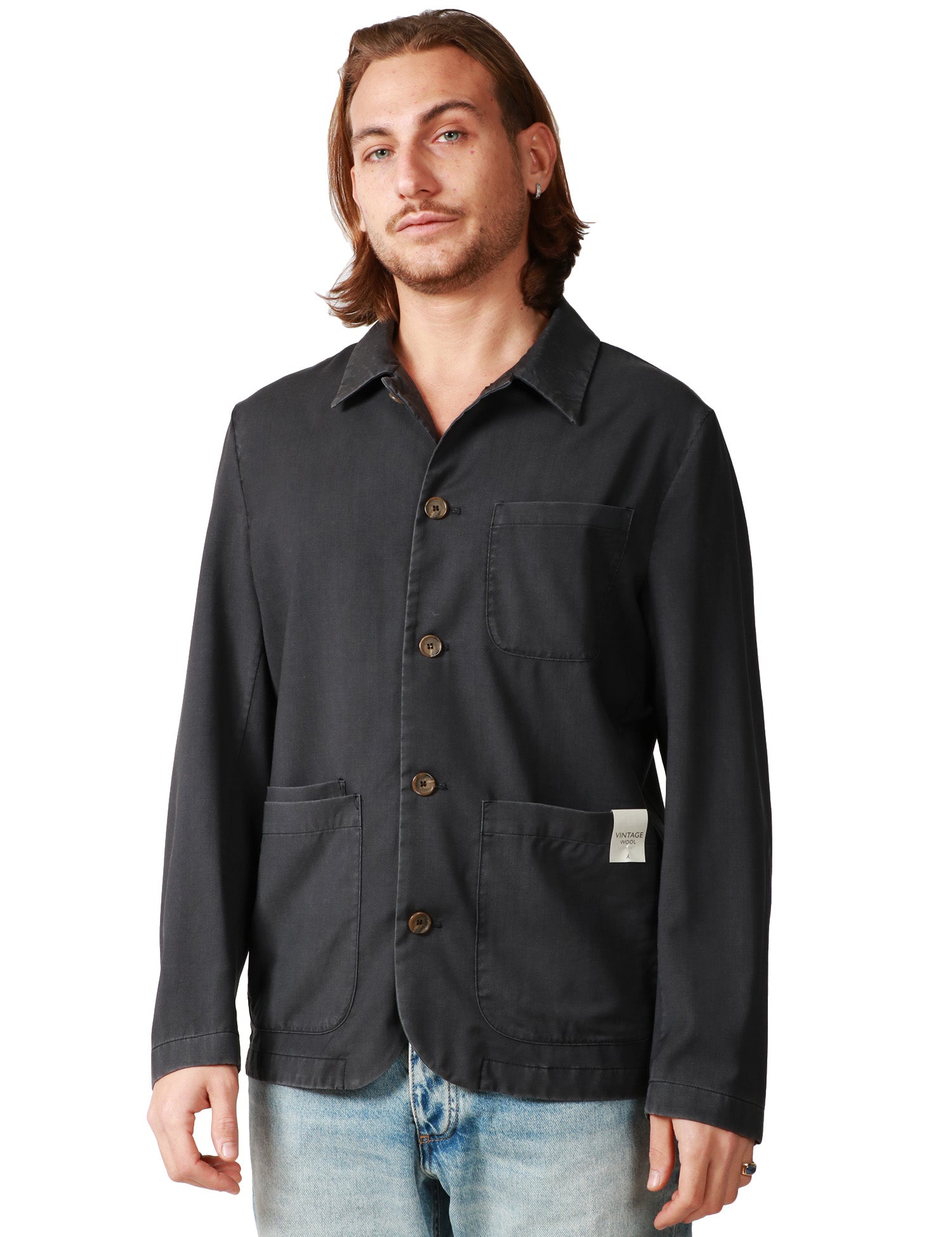 OVER SHIRT UOMO MYTHS NERA CON TASCHE APPLICATE DAVANTI E BOTTONI IN TONO