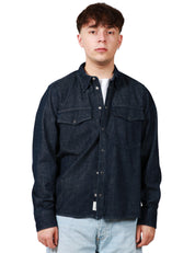 CAMICIA OVER UOMO OFFICINA 6 DENIM SCURO CON BOTTONI E TASCHE A TOPPA SUL PETTO