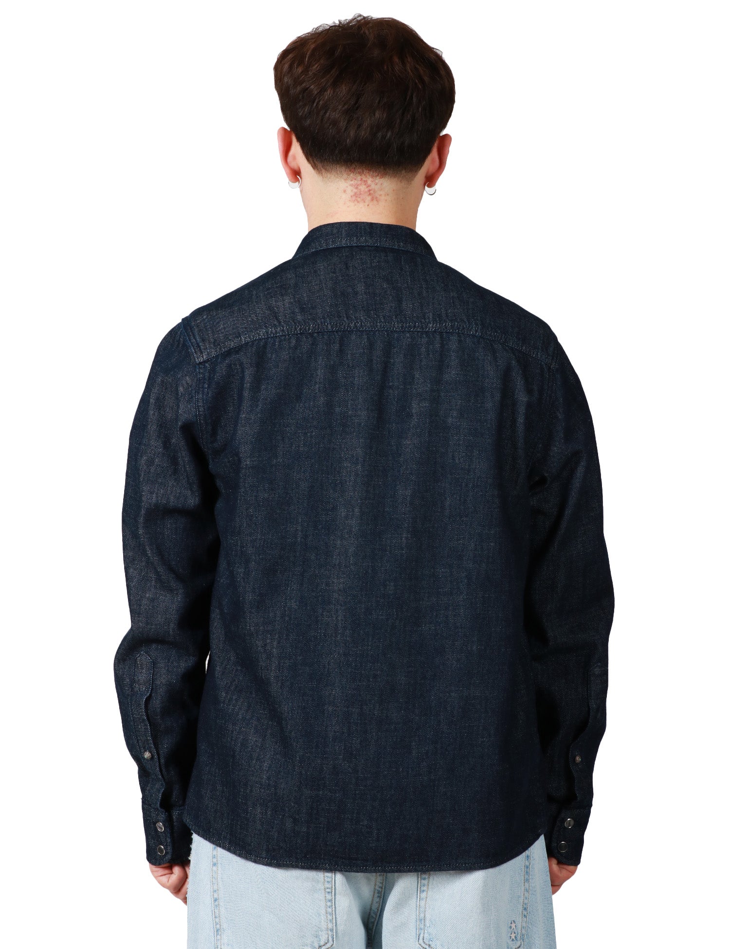 CAMICIA OVER UOMO OFFICINA 6 DENIM SCURO CON BOTTONI E TASCHE A TOPPA SUL PETTO