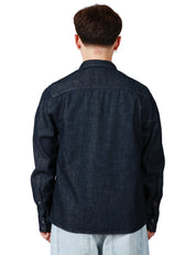 CAMICIA OVER UOMO OFFICINA 6 DENIM SCURO CON BOTTONI E TASCHE A TOPPA SUL PETTO