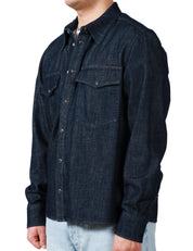CAMICIA OVER UOMO OFFICINA 6 DENIM SCURO CON BOTTONI E TASCHE A TOPPA SUL PETTO