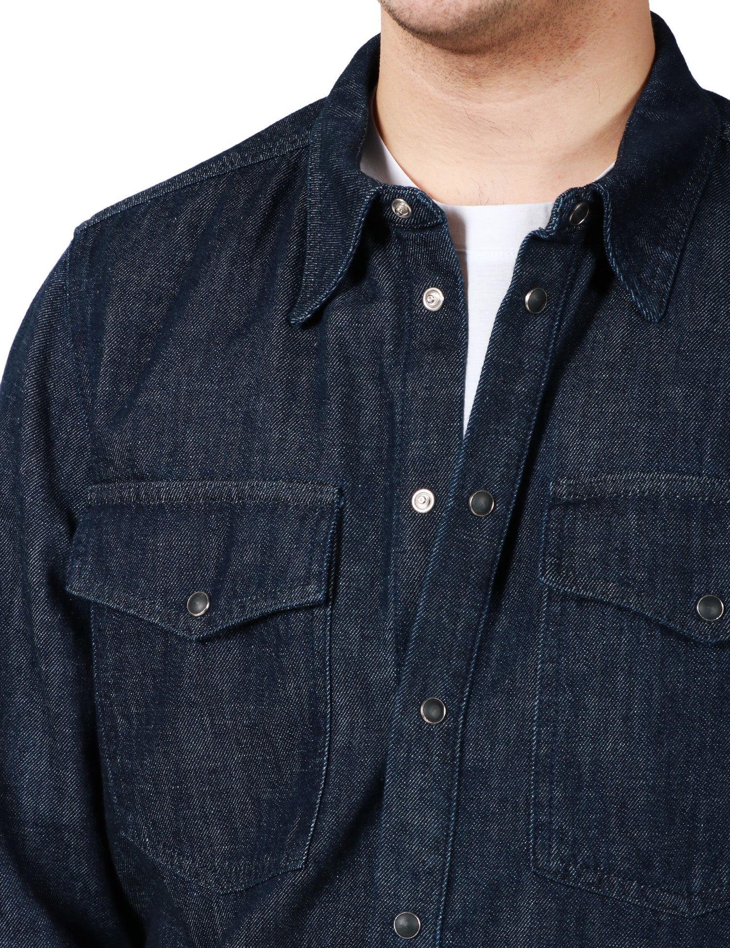 CAMICIA OVER UOMO OFFICINA 6 DENIM SCURO CON BOTTONI E TASCHE A TOPPA SUL PETTO