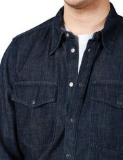 CAMICIA OVER UOMO OFFICINA 6 DENIM SCURO CON BOTTONI E TASCHE A TOPPA SUL PETTO