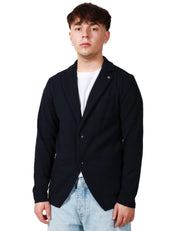 GIACCA UOMO OFFICINA 36 BLU IN MAGLIA MONOPETTO CON TASCHE PIATTE APPLICATE DAVANTI