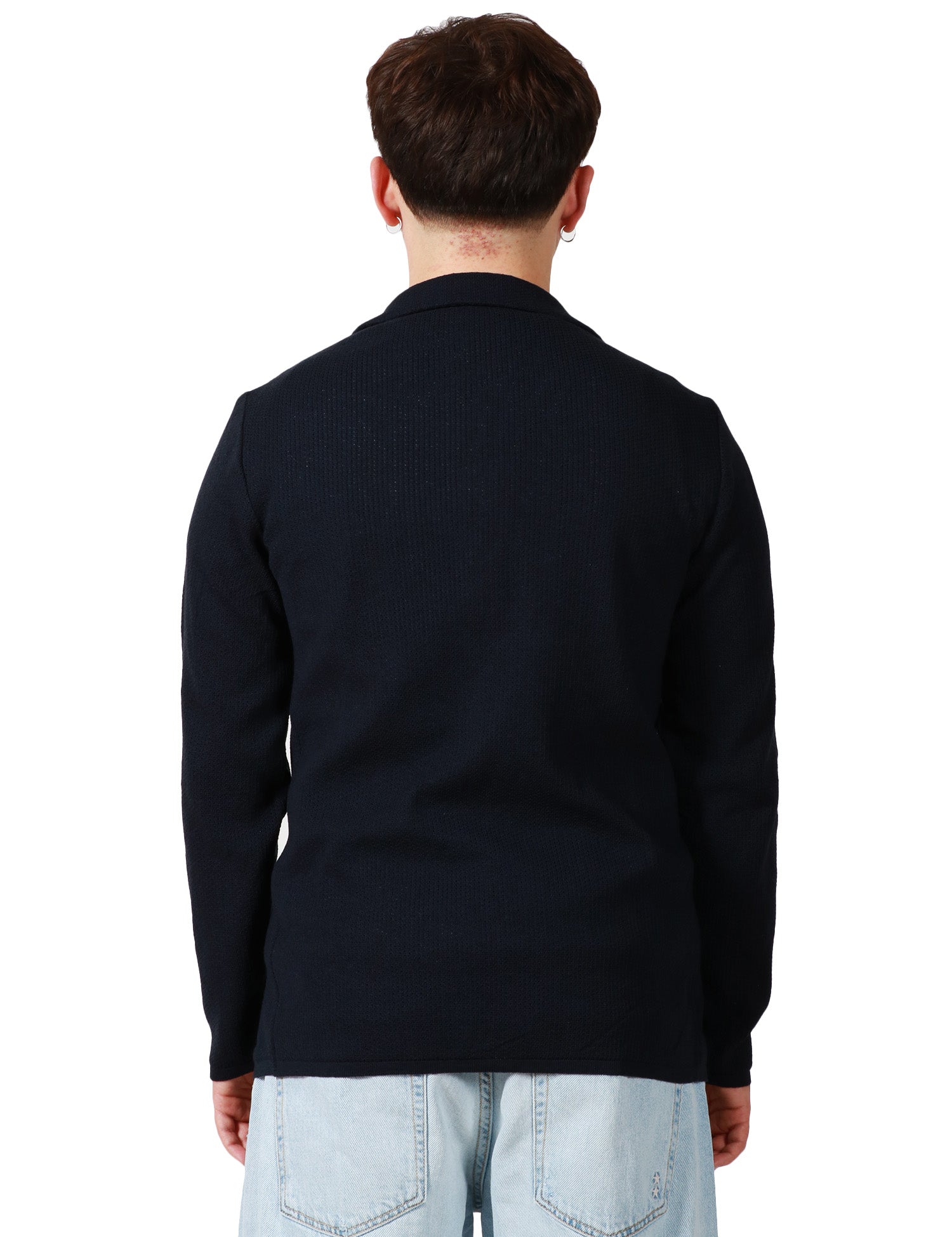 GIACCA UOMO OFFICINA 36 BLU IN MAGLIA MONOPETTO CON TASCHE PIATTE APPLICATE DAVANTI