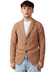 GIACCA UOMO OFFICINA 36 TABACCO IN MAGLIA MONOPETTO CON TASCHE PIATTE APPLICATE DAVANTI