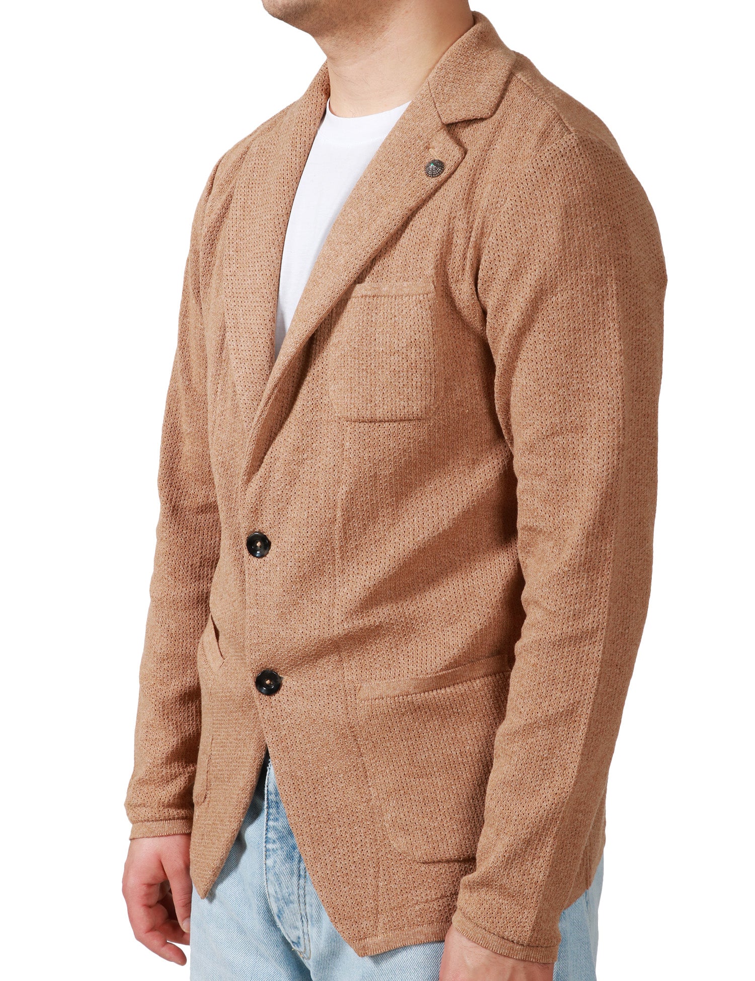 GIACCA UOMO OFFICINA 36 TABACCO IN MAGLIA MONOPETTO CON TASCHE PIATTE APPLICATE DAVANTI