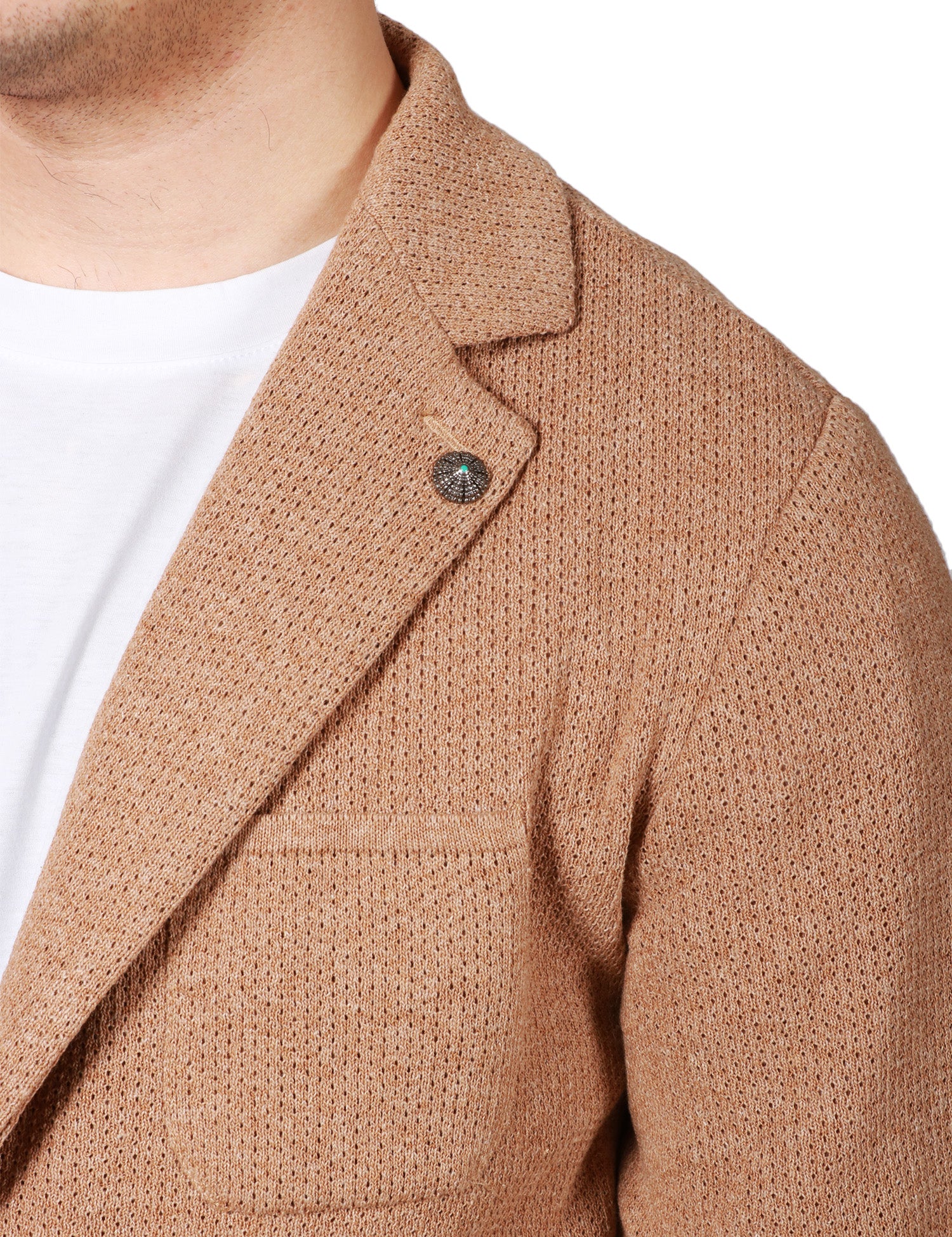 GIACCA UOMO OFFICINA 36 TABACCO IN MAGLIA MONOPETTO CON TASCHE PIATTE APPLICATE DAVANTI