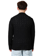 GIACCA UOMO OFFICINA 36 NERA MONOPETTO IN MAGLIA TRAFORATA