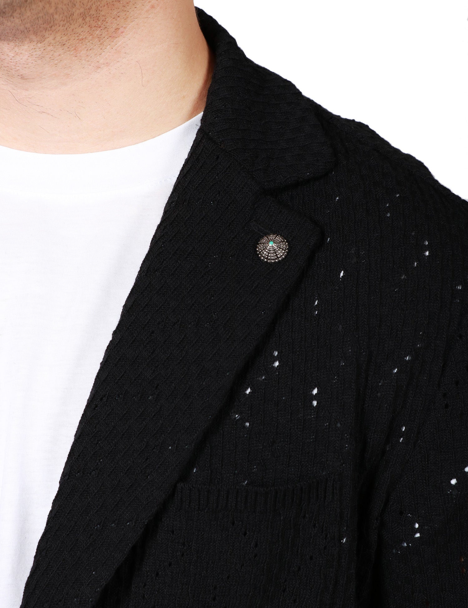 GIACCA UOMO OFFICINA 36 NERA MONOPETTO IN MAGLIA TRAFORATA