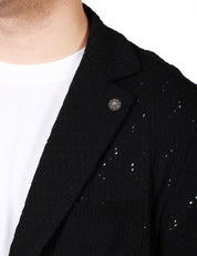GIACCA UOMO OFFICINA 36 NERA MONOPETTO IN MAGLIA TRAFORATA