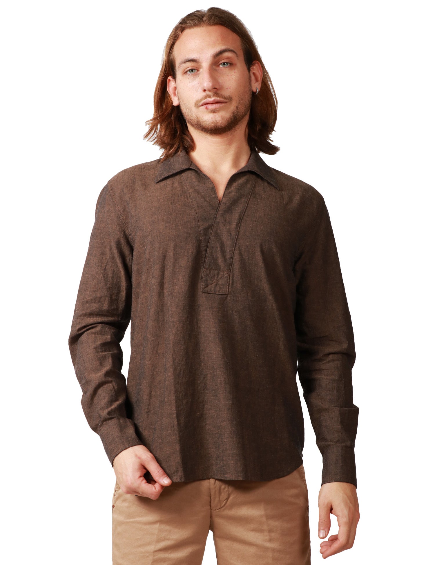 CAMIIA UOMO OFFICINA 36 FLORIDA MORO A MANICA LUNGA CON SCOLLO A V