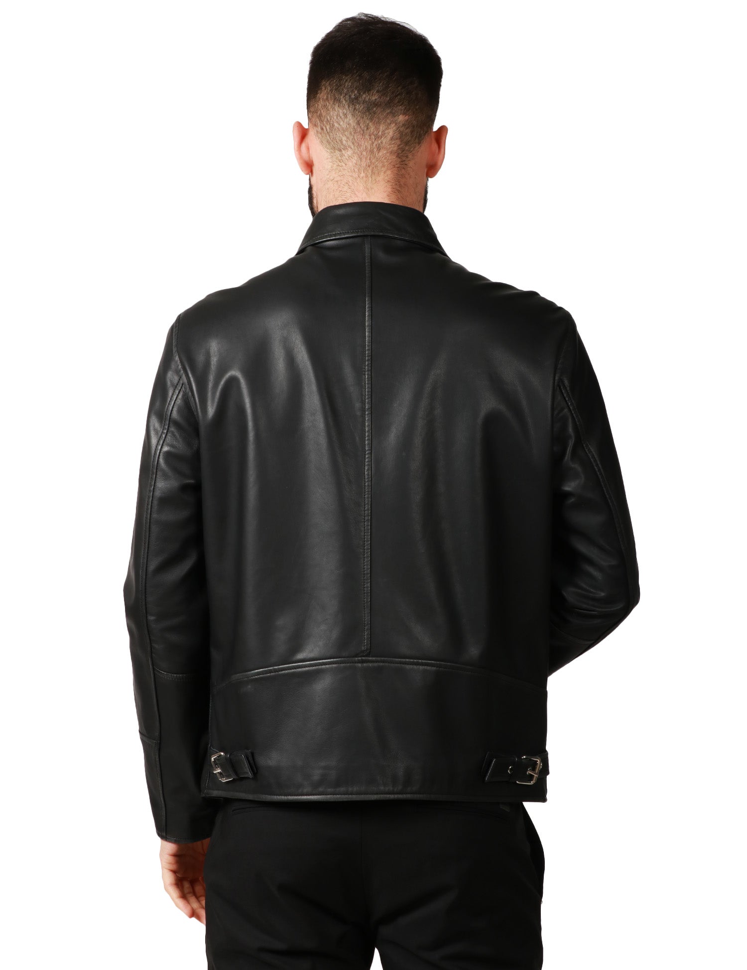 GIUBBINO UOMO OFFICINA 36 NERO 100%PELLE CON COLLETTO E ZIP