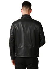 GIUBBINO UOMO OFFICINA 36 NERO 100%PELLE CON COLLETTO E ZIP