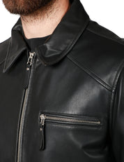 GIUBBINO UOMO OFFICINA 36 NERO 100%PELLE CON COLLETTO E ZIP