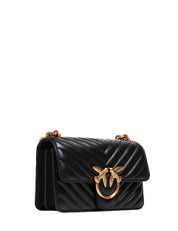 BORSA PINKO MINI LOVE BAG NERA IN NAPPA MATELASSè CHEVRON A PUNTA CON FIBBIA LOGO ORO