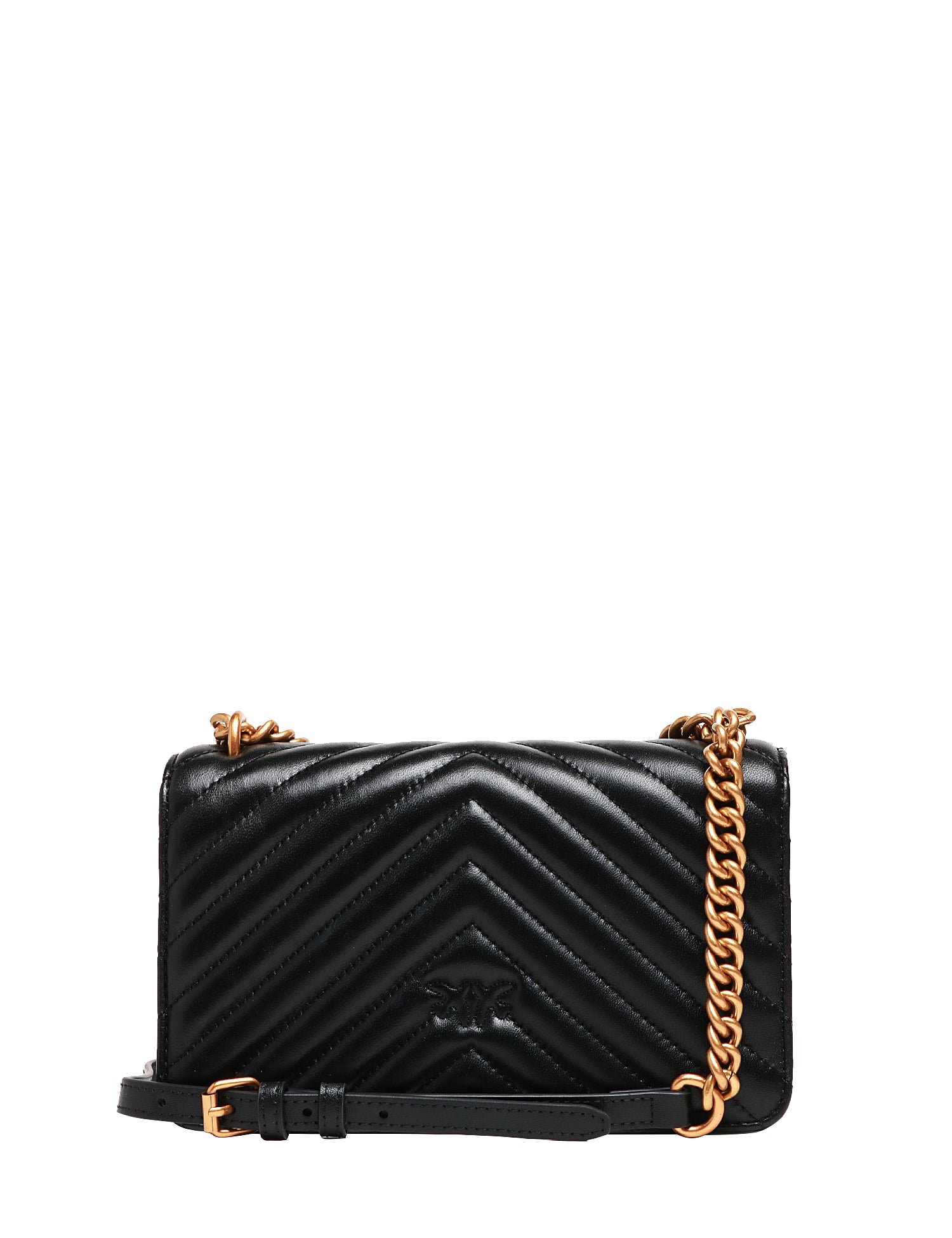 BORSA PINKO MINI LOVE BAG NERA IN NAPPA MATELASSè CHEVRON A PUNTA CON FIBBIA LOGO ORO