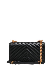 BORSA PINKO MINI LOVE BAG NERA IN NAPPA MATELASSè CHEVRON A PUNTA CON FIBBIA LOGO ORO