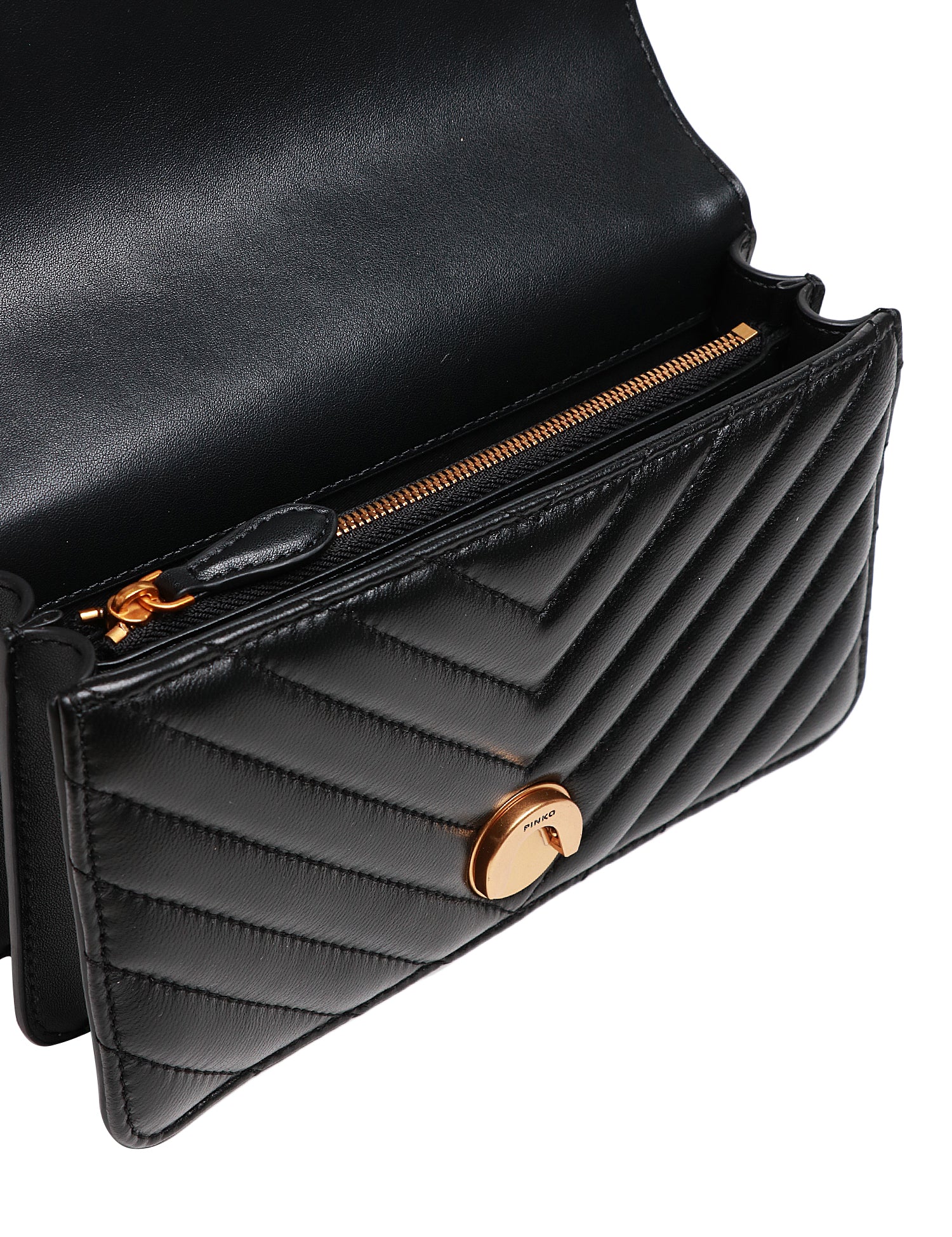 BORSA PINKO MINI LOVE BAG NERA IN NAPPA MATELASSè CHEVRON A PUNTA CON FIBBIA LOGO ORO