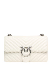 BORSA PINKO BIANCA CLASSIC LOVE BAG ONE IN NAPPA TRAPUNTATA CHEVRON CON FIBBIA E CATENA ARGENTO