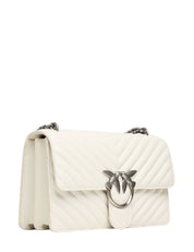 BORSA PINKO BIANCA CLASSIC LOVE BAG ONE IN NAPPA TRAPUNTATA CHEVRON CON FIBBIA E CATENA ARGENTO
