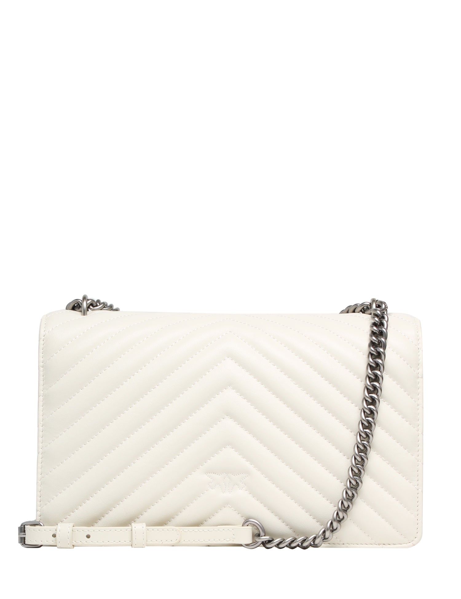 BORSA PINKO BIANCA CLASSIC LOVE BAG ONE IN NAPPA TRAPUNTATA CHEVRON CON FIBBIA E CATENA ARGENTO