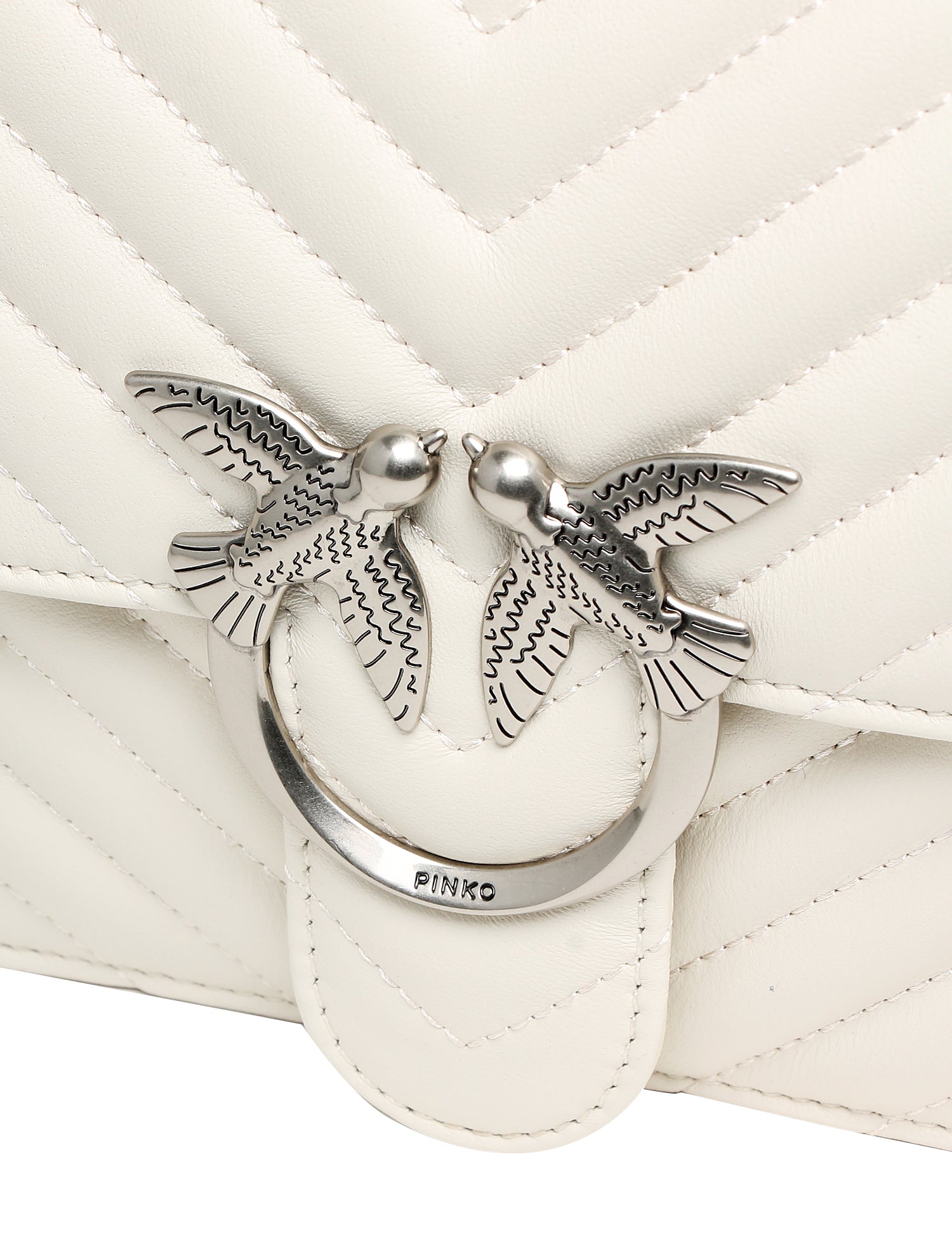 BORSA PINKO BIANCA CLASSIC LOVE BAG ONE IN NAPPA TRAPUNTATA CHEVRON CON FIBBIA E CATENA ARGENTO