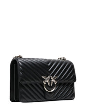 BORSA PINKO NERA CLASSIC LOVE BAG ONE IN NAPPA TRAPUNTATA CHEVRON CON FIBBIA E CATENA ARGENTO