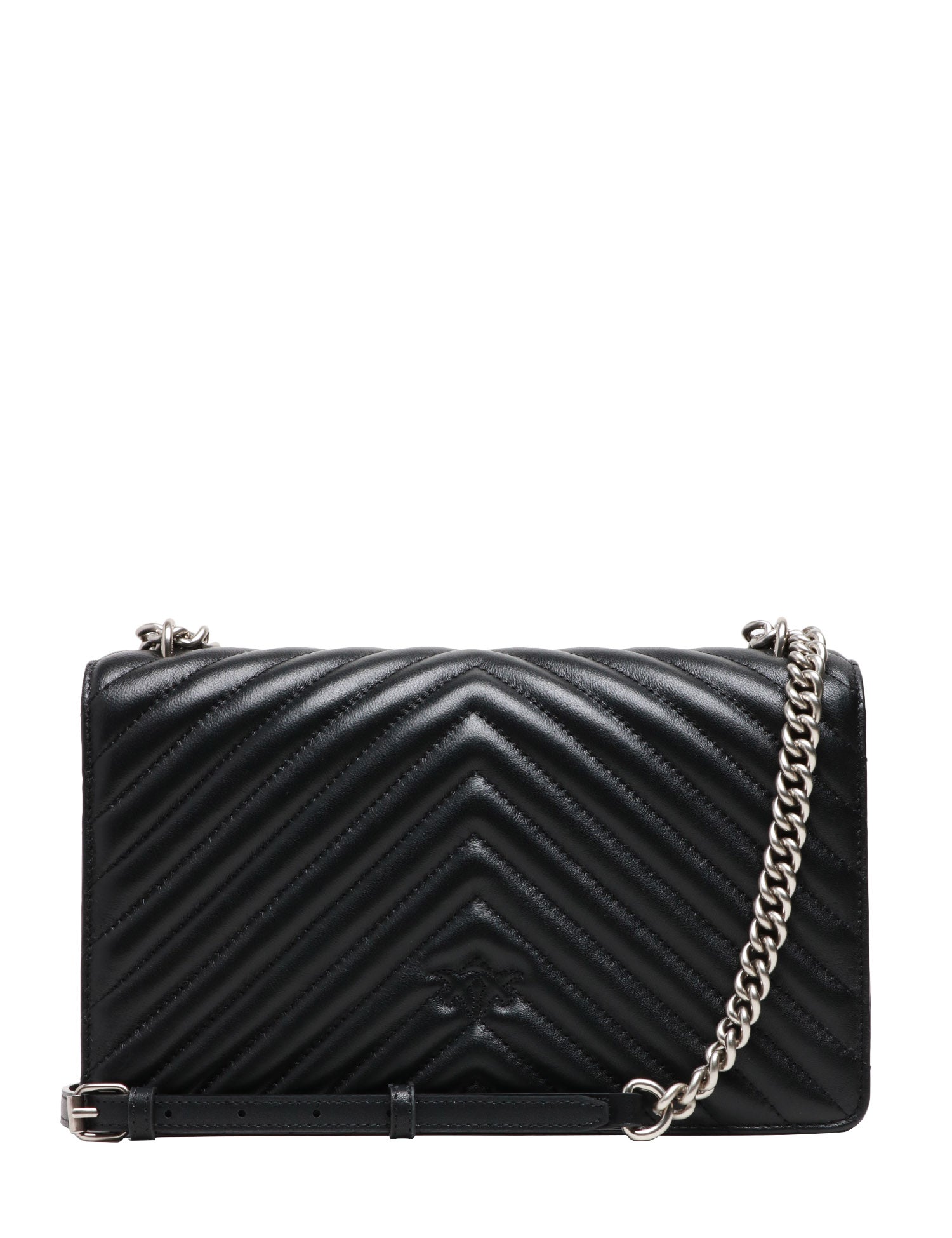 BORSA PINKO NERA CLASSIC LOVE BAG ONE IN NAPPA TRAPUNTATA CHEVRON CON FIBBIA E CATENA ARGENTO