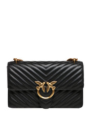 BORSA PINKO NERA CLASSIC LOVE BAG ONE IN NAPPA TRAPUNTATA CHEVRON CON FIBBIA E CATENA ORO