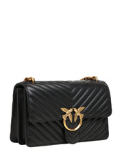 BORSA PINKO NERA CLASSIC LOVE BAG ONE IN NAPPA TRAPUNTATA CHEVRON CON FIBBIA E CATENA ORO