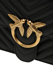 BORSA PINKO NERA CLASSIC LOVE BAG ONE IN NAPPA TRAPUNTATA CHEVRON CON FIBBIA E CATENA ORO