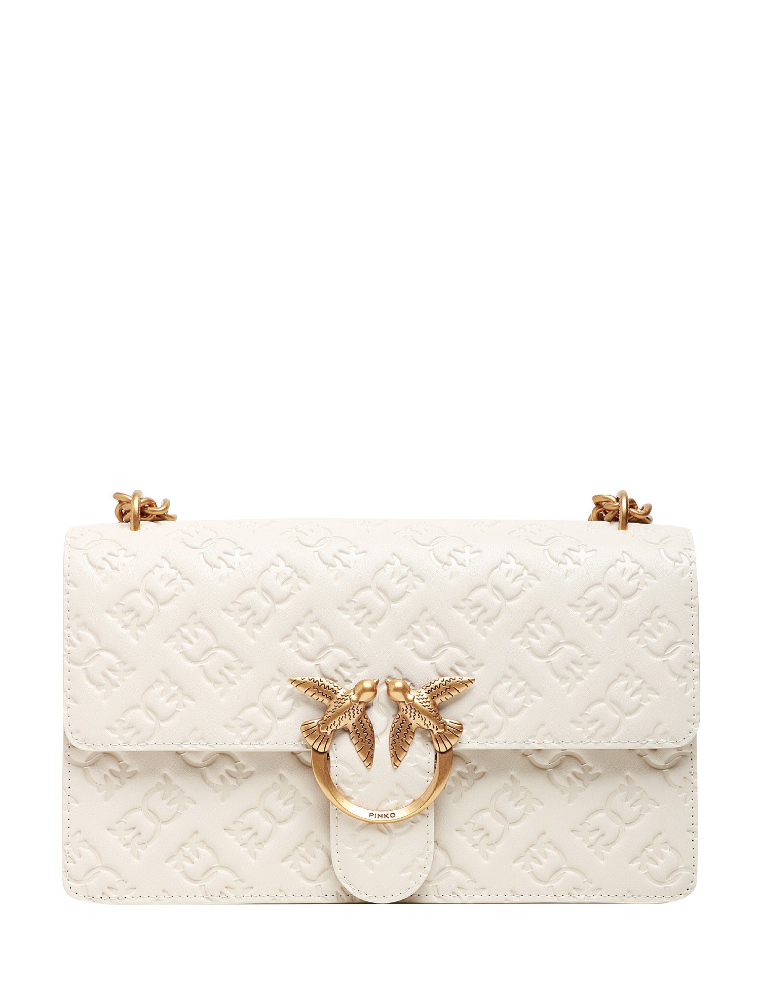 BORSA PINKO LOVE BAG ONE CLASSIC BIANCA IN PELLE LOGATA CON FIBBIA LOVE BIRDS E CATENA ORO